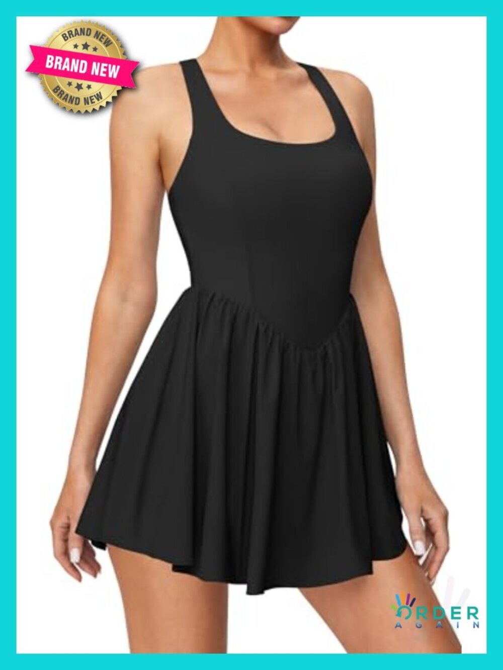 Tennis Dress with Built-in Shorts and Bra Adjustable Straps Athletic Dress